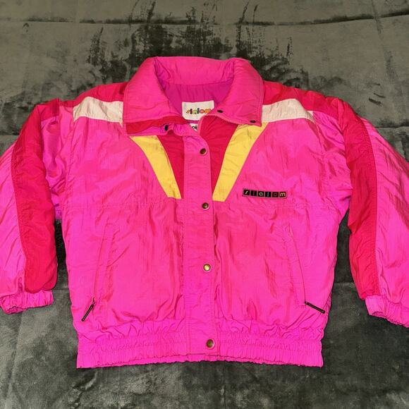 Slalom Vintage Puffer Ski Jacket Women's 10 Pink Pockets Long Sleeve Full Zip - Picture 4 of 11